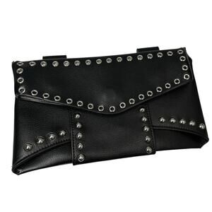Zara Clutch Bag Black Loops for Belt Studs Eyelets Magnetic Closure Rock Goth